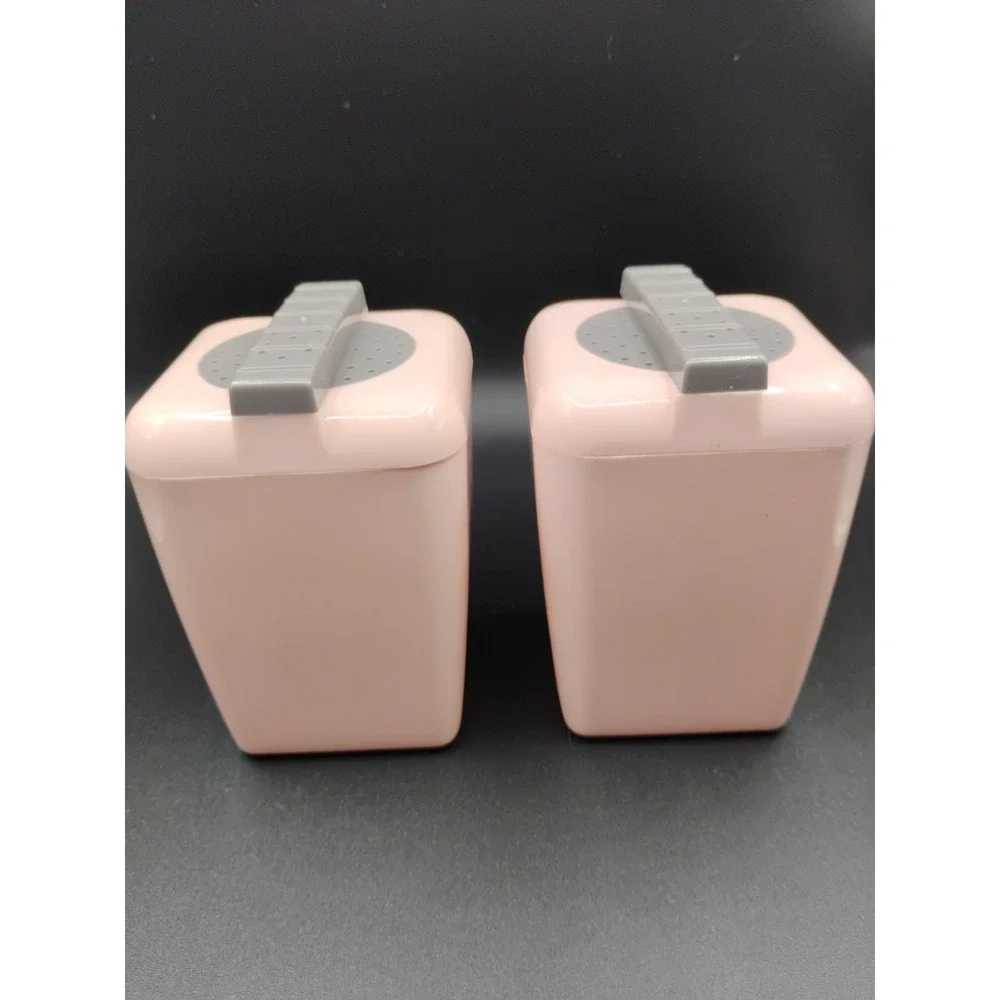 MCM Burrite Pink Salt And Pepper Shakers Square Plastic Vintage Retro #329
